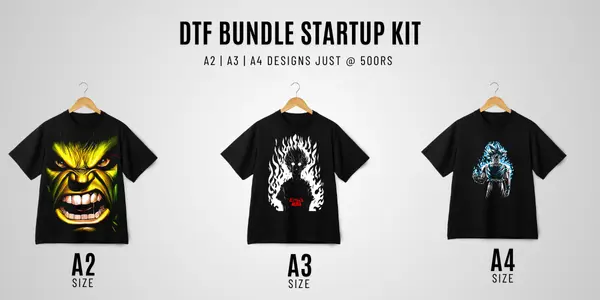 dtf hub banner | telling the size of a A2, A3, and A4 size print on a oversized tshirt