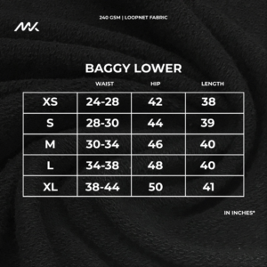baggy lower | printed baggy lower size chart | dtf hub | sinvats apparels | baggy lower under 400rs | baggy lower manufacturer